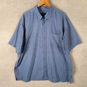 Harbor Bay Shirt Mens 2XLT Blue White Plaid Short Sleeve Button Up Casual
